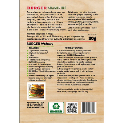 Przyprawa do hamburgerów Burger seasoning 30g na 1kg mięsa
