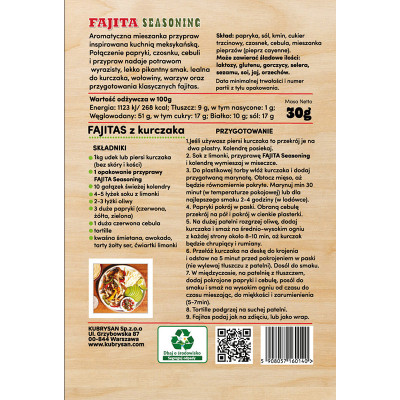Przyprawa do Wołowiny i Kurczaka z grilla Fajita seasoning 30g na 1kg mięsa