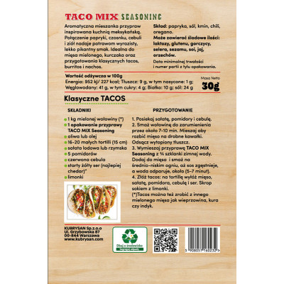 Przyprawa do Mięsa Mielonego Taco Mix seasoning 30g na 1 kg mięsa