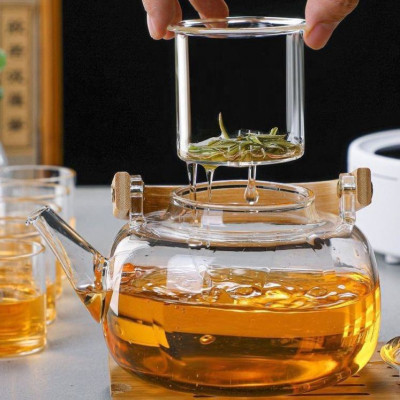 Zestaw Czajnik ze szkła 1000 ml z infuzerem i 6 kubków szklanych.
