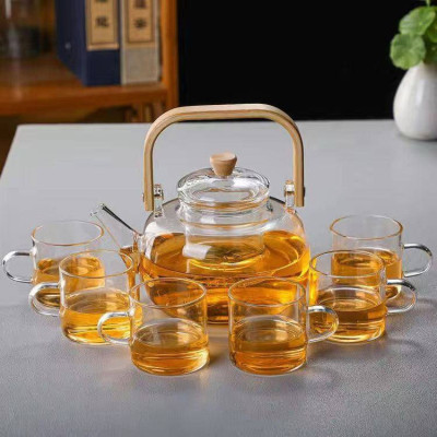 Zestaw Czajnik ze szkła 1000 ml z infuzerem i 6 kubków szklanych.